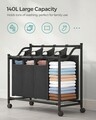 Cos de rufe cu 4 compartimente si roti, Songmics, 4 x 35 L, 87.5 x 38.5 x 81 cm, fier/tesatura oxford, negru
