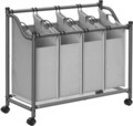 Cos de rufe cu 4 compartimente si roti, Songmics, 4 x 35 L, 87.5 x 38.5 x 81 cm, fier/tesatura oxford, gri