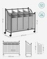 Cos de rufe cu 4 compartimente si roti, Songmics, 4 x 35 L, 87.5 x 38.5 x 81 cm, fier/tesatura oxford, gri