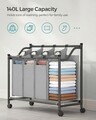Cos de rufe cu 4 compartimente si roti, Songmics, 4 x 35 L, 87.5 x 38.5 x 81 cm, fier/tesatura oxford, gri