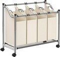 Cos de rufe cu 4 compartimente si roti, Songmics, 4 x 35 L, 87.5 x 38.5 x 81 cm, fier/tesatura oxford, bej