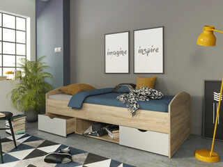 90x200 cm, Stejar;Alb