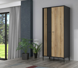 92x52.2x198.2 cm, Stejar;Negru