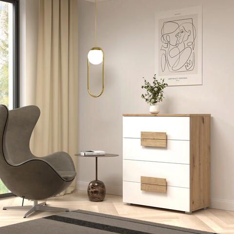 Comoda Almelo, Bedora, 80.4x41.3x94.9 cm, PAL/MDF, stejar/alb