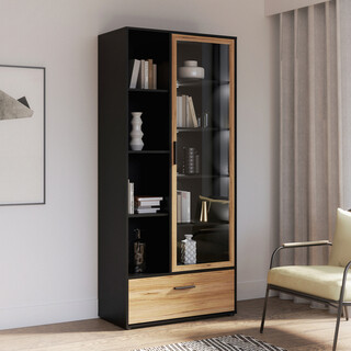 84.7x42x190.5 cm, Negru;Stejar