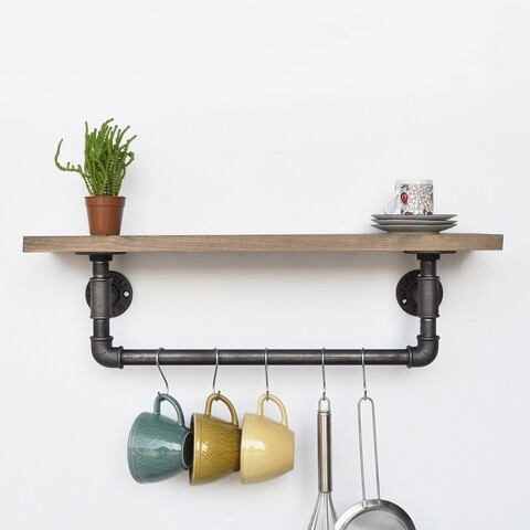 Etajera cu suport Boru, Evila Originals, 60x12x15 cm, bej/negru