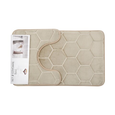 Set 2 covorase de baie, Casa Plastor, Honey,  45 x 73 cm, 37 x 45 cm, poliester/poliuretan/PVC, bej