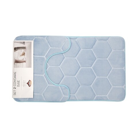 Set 2 covorase de baie, Casa Plastor, Honey, 45 x 73 cm, 37 x 45 cm, poliester/poliuretan/PVC, bleu