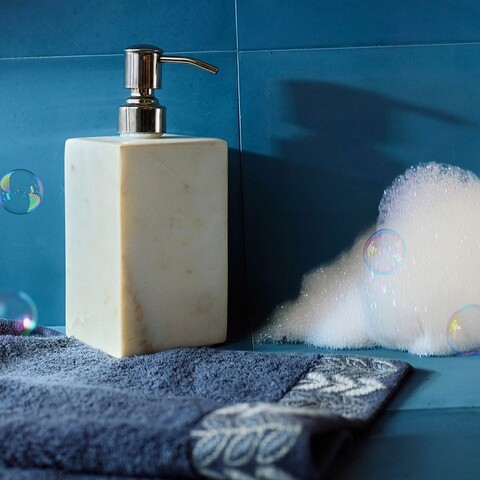 Dozator sapun lichid Nylla, Homla, 7.6x7.6x17.6 cm, marmura/lemn, alb