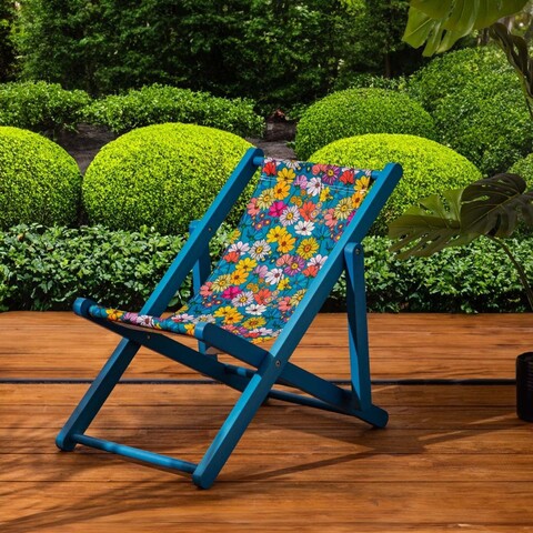 Sezlong Floral Aura, Homla, 58.5x42x52.5 cm, lemn, albastru