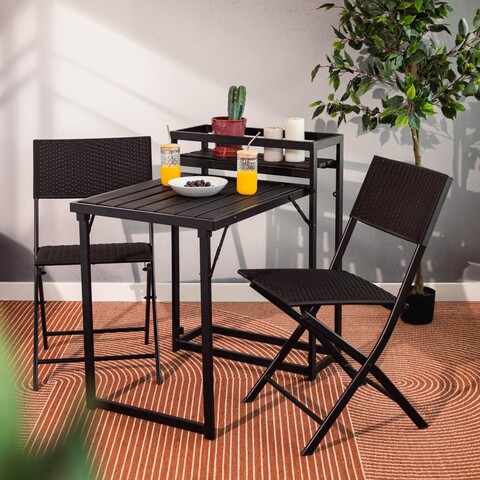 Set mobilier gradina/terasa 3 piese Nunav, Homla, 45x46x80 cm / 84x59x84 cm, metal/polipropilena, negru