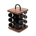 Set 12 recipiente pentru condimente si suport Lenne, Homla, 16x16x28 cm, sticla/lemn/inox, negru/maro
