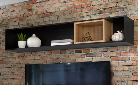 Raft de perete Heusden, Bedora, 150.2x22.2x26 cm, PAL, negru/stejar