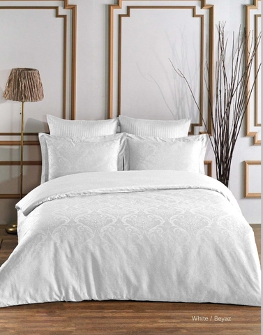 Lenjerie de pat dubla, L'essentiel Maison, Damask, Alb