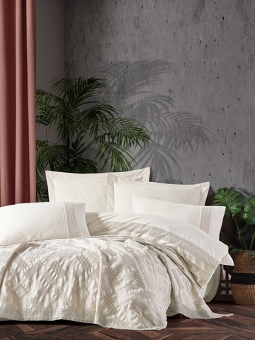 Lenjerie de pat dubla, L'essentiel Maison, Freya, Crem