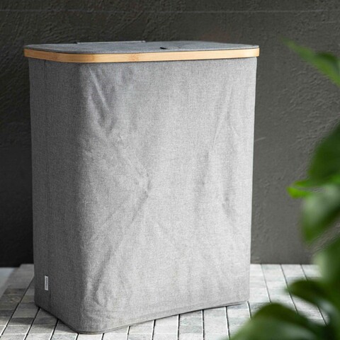 Cos de rufe Nellie, Homla, 45x30x55 cm, poliester/bambus, gri deschis/natur