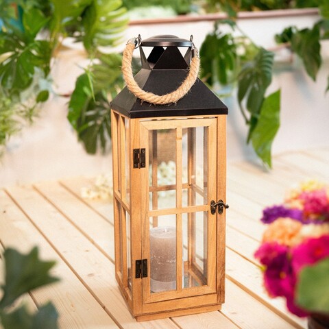 Felinar Burel, Homla, 18x18x51 cm, lemn/sticla, natur/negru