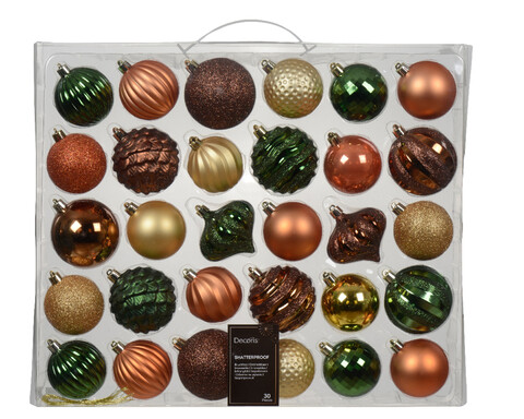 Cutie cu 30 globuri asortate Baubles, Decoris, 7 cm, polistiren, multicolor