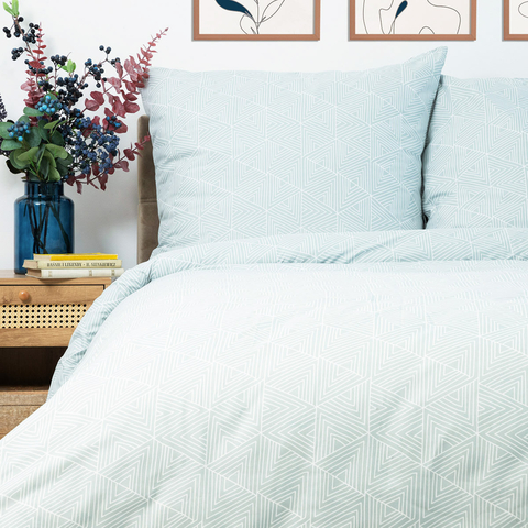 Lenjerie de pat dubla Trian, Homla, 3 piese, 160x200 cm, microfibra din poliester, albastru/alb