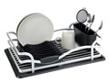 Scurgator de vase cu suport pentru tacamuri Drip, Wenko, 46x31x13 cm, aluminiu/polipropilena, argintiu mat/negru