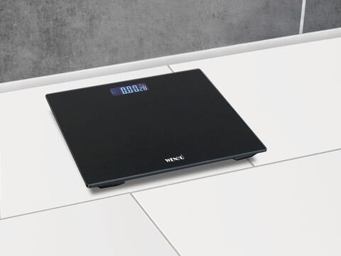 Cantar de baie LCD, Wenko, 28x28x2.2 cm, sticla/ABS, negru