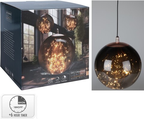 Decoratiune luminoasa suspendabila Ball, Excellent Houseware, IP44, interior / exterior, 125 LED-uri, 25x25 cm, gri fumuriu