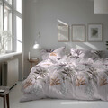 Lenjerie de pat pentru 2 persoane, Grey Leaf, Bedora, 6 piese, 200x220, microfibra, multicolor