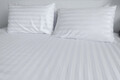 Lenjerie de pat Hotel Line, dubla, 210x230 cm, amestec bumbac, satin,  250 TC, alb, cu dungi 1 cm