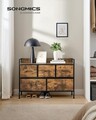 Comoda cu 5 sertare textile, Songmics, 98.2x29x70 cm, otel/MDF/poliester, maro rustic
