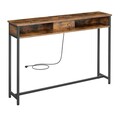 Consola cu cu priza si USB Slim, Vasagle, 120x25x81 cm, PAL/otel, maro