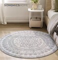 Covor antiderapant Songmics Boho, D120 cm, lavabil la masina, poliester, gri dove