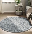 Covor antiderapant Songmics Boho, D120 cm, lavabil la masina, poliester, gri carbune