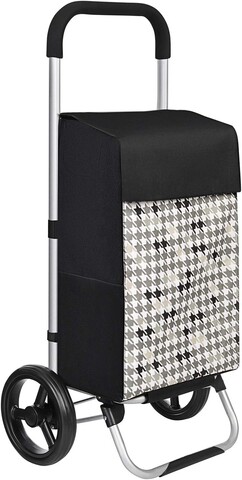 Carucior de cumparaturi 40L Houndstooth Pattern, Songmics, 47x33x97 cm, max 25 kg, tesatura Oxford/aluminiu