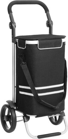 Carucior de cumparaturi 35L, Songmics, compartiment termoizolant, multifunctional, max 25 kg, 44x35x100 cm, poliester 600D/aluminiu, negru