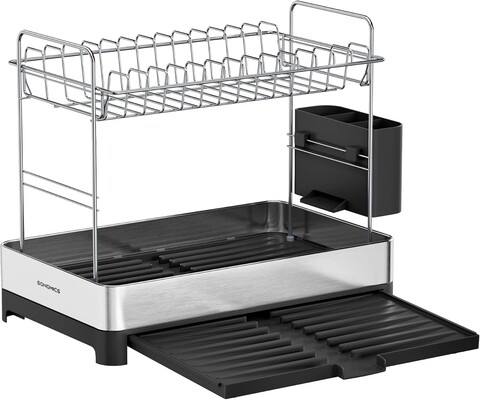 Scurgator pentru vase cu 2 niveluri Songmics, 25-44x40x33.4 cm, max 22 kg, inox/plastic, argintiu/gri