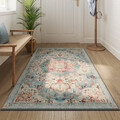 Covor antiderapant Songmics Vintage, 92x153 cm, lavabil la masina, poliester, albastru teal