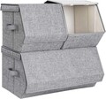 Set 3 cutii depozitare Songmics, 25x35x25 cm/50x35x25 cm, textil cu aspect de in/fier, stivuibile, max 10 kg,  gri
