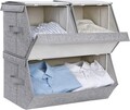 Set 3 cutii depozitare Songmics, 25x35x25 cm/50x35x25 cm, textil cu aspect de in/fier, stivuibile, max 10 kg,  gri