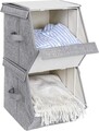 Set 3 cutii depozitare Songmics, 25x35x25 cm/50x35x25 cm, textil cu aspect de in/fier, stivuibile, max 10 kg,  gri