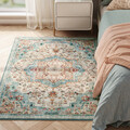 Covor antiderapant Songmics Vintage, 120x170 cm, lavabil la masina, poliester, albastru teal