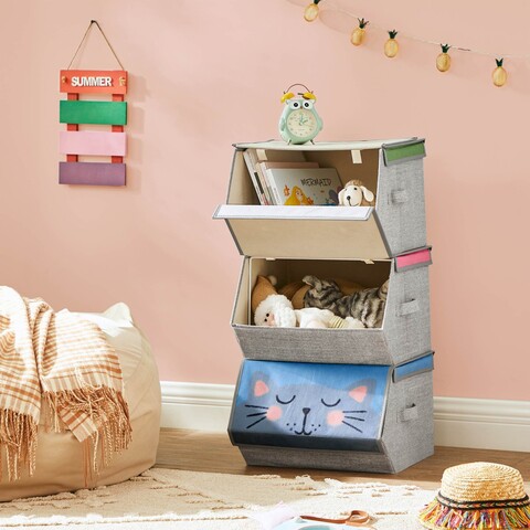 Set 3 cutii depozitare Songmics, capac magnetic, 38x25x35 cm, material netesut/metal, multicolor