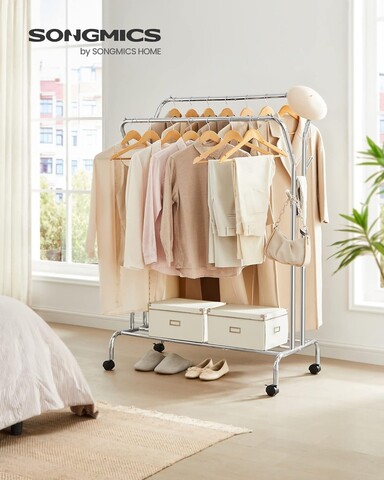 Suport mobil pentru umerase, Songmics, 103.5x52.5x155 cm, max 100 kg, otel, argintiu