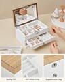 Cutie de bijuterii cu 3 etaje si oglinda, Songmics, 25x17x15 cm, MDF/catifea, alb
