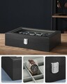 Cutie de ceasuri cu 12 compartimente, Songmics, MDF/piele ecologica/capac sticla, negru/gri