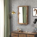 Dulapior de bijuterii cu oglinda, Songmics, cu fixare pe perete, 37x10x67 cm, MDF/catifea, maro