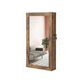 Dulapior de bijuterii cu oglinda, Songmics, cu fixare pe perete, 37x10x67 cm, MDF/catifea, maro
