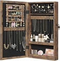 Dulapior de bijuterii cu oglinda, Songmics, cu fixare pe perete, 37x10x67 cm, MDF/catifea, maro