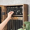 Dulapior de bijuterii cu oglinda, Songmics, cu fixare pe perete, 37x10x67 cm, MDF/catifea, maro