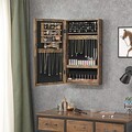 Dulapior de bijuterii cu oglinda, Songmics, cu fixare pe perete, 37x10x67 cm, MDF/catifea, maro
