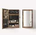 Dulapior de bijuterii cu oglinda, Songmics, cu fixare pe perete, 37x10x67 cm, MDF/catifea, maro